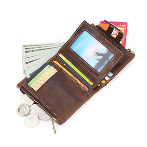 RFID Blocking Vintage Soft Top Grain carte di vacchetta portafoglio porta carte di credito in <span class=keywords><strong>pelle</strong></span> con cerniera - Product Image 3