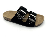 Meilleures ventes Été Tendances de la mode Classique OEM Logo personnalisé Conception PVC Semelle d'injection Daim Liège Femmes Sandales Chaussures plates