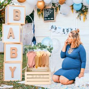 Placard en bois de caisse de douche de bébé, panier en bois nouveau panier-cadeau de bébé avec poignée boîte de rangement de révélation de sexe pour la grossesse nouveau parent - Product Image 5