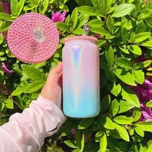 Vaso de Cerveza Holográfico Sublimable de 15Oz/16Oz con Tapa de Diamantes de Imitación para Impresión por Transferencia Térmica - Product Image 2