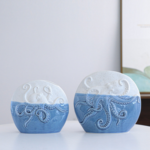 Jarrón de cerámica nórdico para decoración interior del hogar, <span class=keywords><strong>maceta</strong></span> de porcelana sencilla con adornos para boda, color azul y blanco - Product Image 4