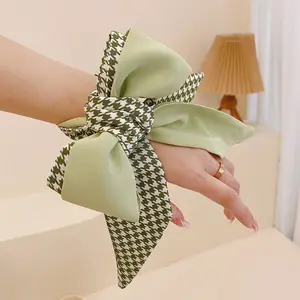 New Pure Color Fashion Tie A Bow Silk Scarf Hair Accessories Long Ribbon Vintage Scarves