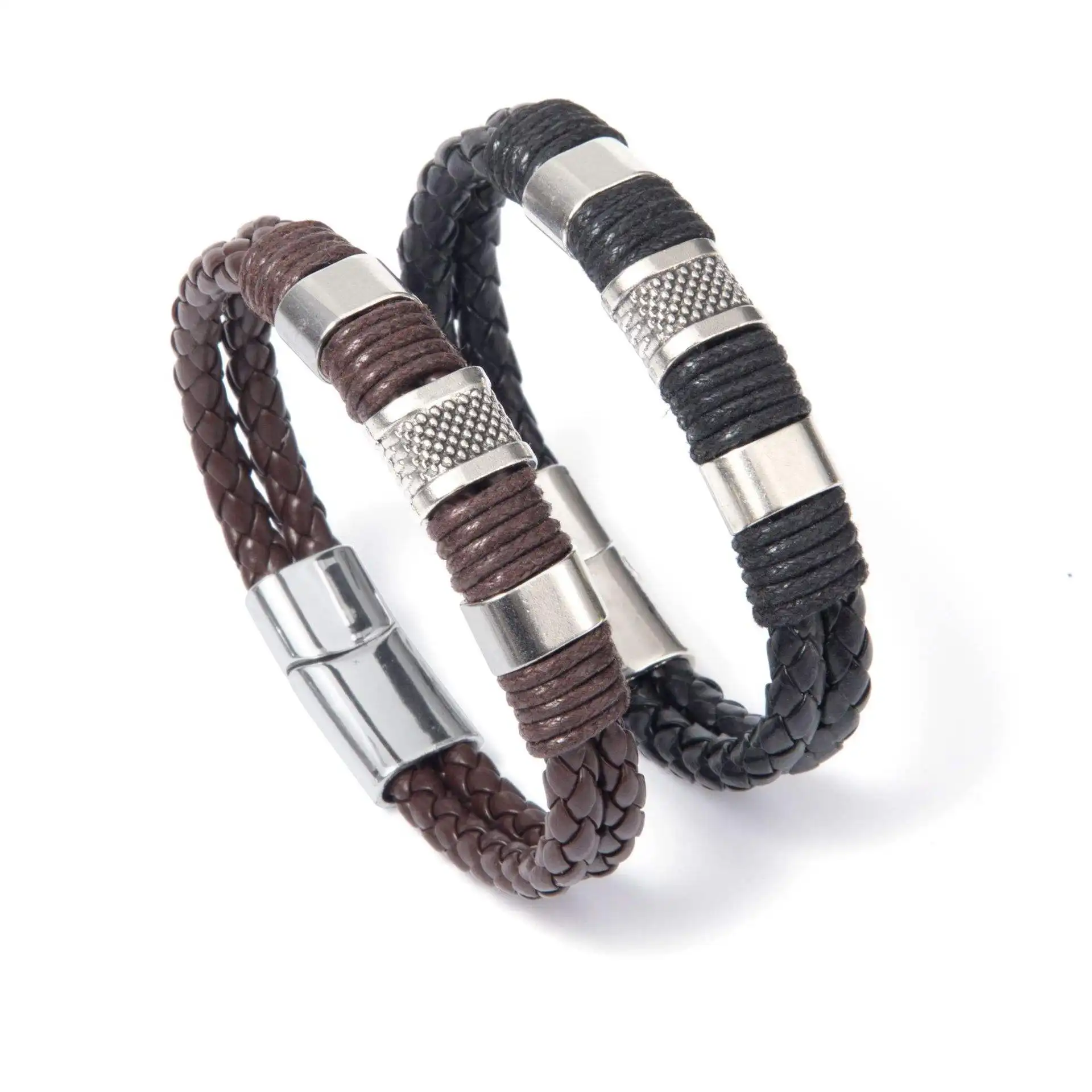 Fashion Mens Woven Leather Accessories Charm Bracelet Simple Vintage Handmade Braided Bangle Bracelet for Men