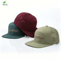 Gorra de béisbol Wins Flying personalizada con logo de parche de goma, impermeable, con orificios cortados a láser, perforada, de poliéster gris, para golf, con cuerda