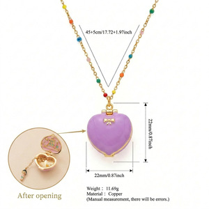 Collana con Ciondolo a Cuore Apribile, Smalto Rosa e Blu, Gioielli Divertenti per Bambini, Regalo Unico per <span class=keywords><strong>Migliori</strong></span> Amici, Compleanno, San Valentino - Product Image 6