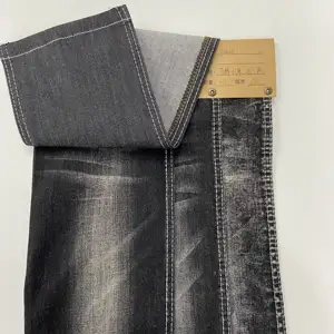 Cheap Factory Price 10.47oz Slub High Stretch Cotton Poly Spandex Sulfur Black Denim Jeans Fabric Raw Material
