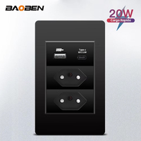 BAOBEN Panel de PC de 118*72 mm, Enchufe de Pared con 3 Puertos USB Tipo C, Tomacorriente Universal de 20 W, Gris, Negro, Blanco, Dorado