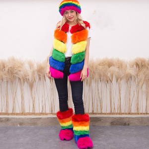 Dropshipping autunno inverno stivali da donna cerchietto in pelliccia gilet finto Set di fasce pelose da donna - Product Image 3