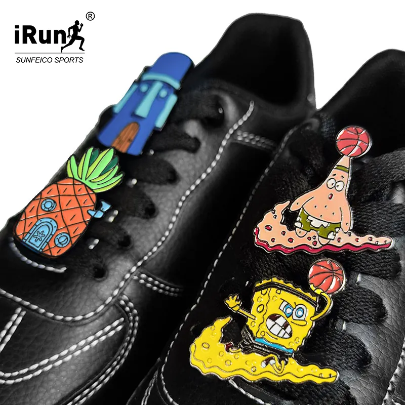 iRun Cartoon badge shoelaces buckle charms with metalpin closure shoe charms for sneakers engraving for shoe lace buckle metal