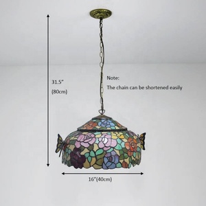 LongHuiJing Tiffany <b>Chandelier</b> 16-Inch Wide Multicoloured Stained Glass Two-Color Flower Lampshade Pendant <b>Lights</b> Halogen/LED - Product Image 6