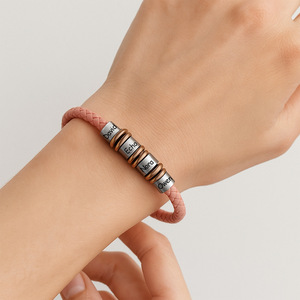 DIY Jewelry POD Allows Customization Engraved Text Combination Stainless Steel Beads <b>String</b> <b>Bracelet</b> for Women Genuine leather - Product Image 4