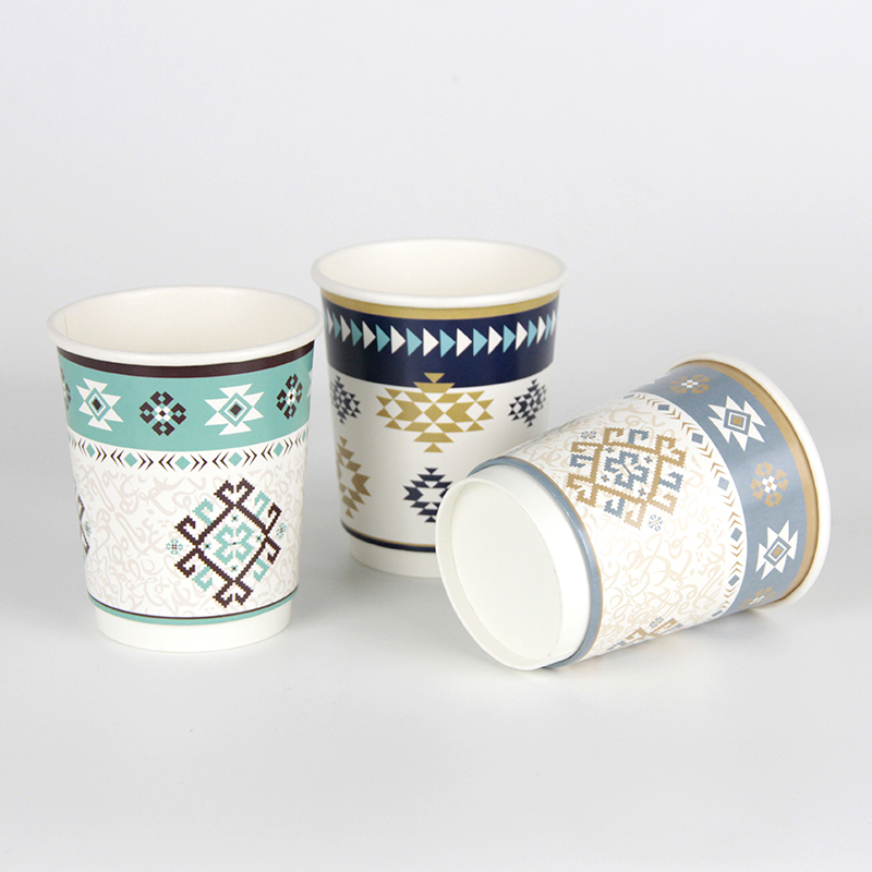 Eco-friendly Customize Printed Design Disposable Packaging Take Away Double Wall Paper Cups with Lids