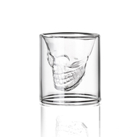 Caneca de vidro borosilicado transparente, caneca dupla de parede, formato de caveira