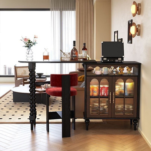 French Style Extendable Solid Wood Bar Counter With Storage Cabinet For Living Room Or Dining Area - Product Image 4