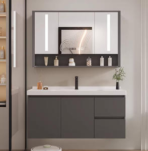 <span class=keywords><strong>Meuble</strong></span> <span class=keywords><strong>de</strong></span> salle <span class=keywords><strong>de</strong></span> bain contemporain haut <span class=keywords><strong>de</strong></span> gamme avec vasque en céramique intégrée, rangement grande capacité et armoire miroir intelligente anti-buée - Product Image 5