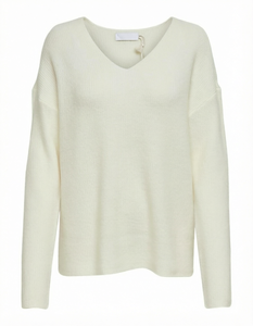 Robe pull col en V pour femme, nouvelle collection hiver, style décontracté populaire, ample, cache-cou, en maille texturée rétro, avec logo cerf Sika à l'avant - Product Image 1