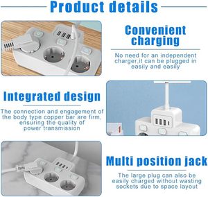 EU Standard Portable Power Strip 3 Outlets 3 USB 1 Type-C 16A Advanced Material Wall Socket Electronics 16A Current KC CE - Product Image 5