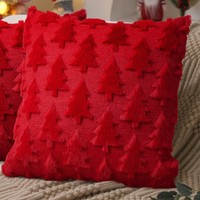 Housse de coussin Père Noël 18x18 en jacquard 3D, fausse fourrure, vente en gros pour la décoration de Noël à la maison
