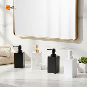 Dispensador de Jabón, Loción o Champú AELO, Moderno, Cuadrado, Blanco y Negro, de Poliresina Reciclada, Fácil de Limpiar, para Baño - Product Image 1