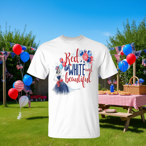 Camiseta patriótica roja, blanca y hermosa para mujer, con estampado digital de manga corta y cuello redondo para el 4 de julio - Product Image 3