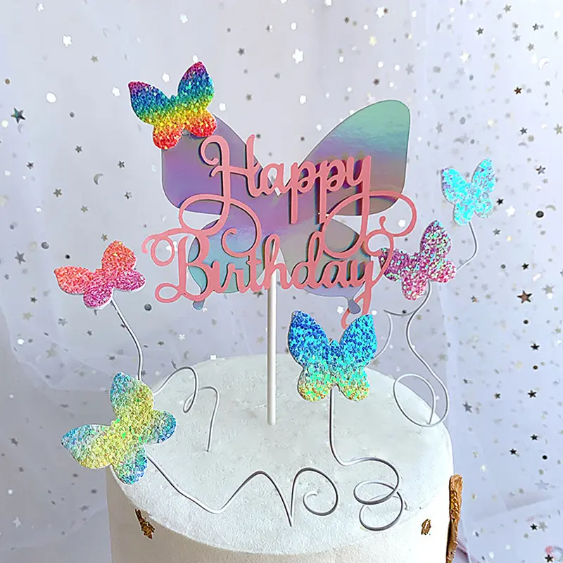 Kid 'S Happy Birthday Party Leuke Cadeaus Invoegen Feestdecor Benodigdheden Regenboog Vlinder Cake Topper Dessertdecoratie