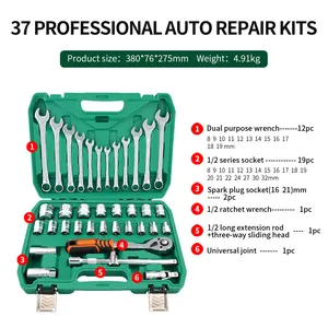 37Pcs Professional AUTO Repair Tool Set 72 Tooth 1/2 Socket Ratchet Wrench Double Use Torx Wrench Car Maintenance Toolbox