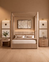 Cadre de lit plateforme moderne en bois massif avec base cannelée, taille King Queen, mobilier de chambre d'hôtel personnalisé, luxe minimaliste