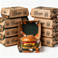 Boîte à hamburger en carton blanc biodégradable en vrac, impression personnalisée du logo, boîte à emporter pour la restauration rapide jetable