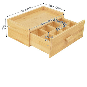 Bamboo Desktop Drawer Storage <b>Box</b> 18L Rectangular Organizer For Tea Bags Cosmetics <b>Makeup</b> Office Desk Living Room Bedroom Study - Product Image 5