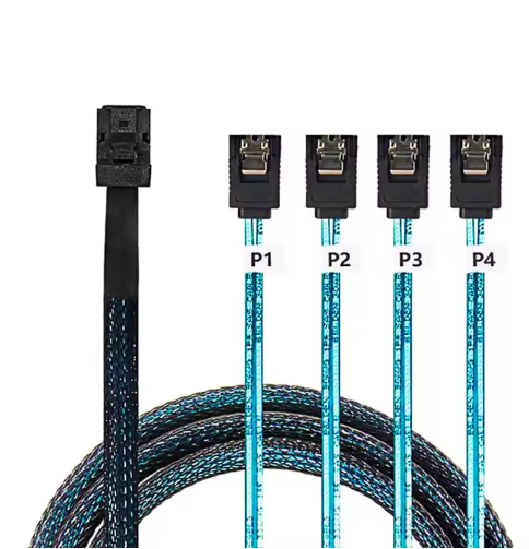 HONPNK Mini SAS HD SFF-8643 to SATA Adapter with 4+MX2.54mm Terminal-4P PVC Jacket Data Cables for Computer Use