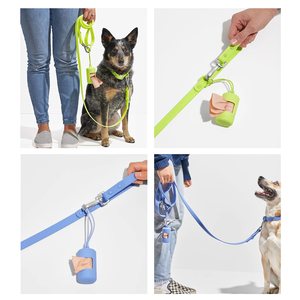 Elegante <span class=keywords><strong>collar</strong></span> de perro impermeable de alta calidad y conjunto de correa Correas de PVC suave al tacto con gancho de hebilla de aleación de zinc OEM personalizado - Product Image 5