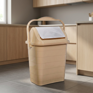 Contenedor de Basura Rectangular de Plástico de 14 L con Tapa Abatible y Asa de Transporte, Cubo de Basura para Interiores y Exteriores, para el Hogar, Baño y Cocina - Product Image 4