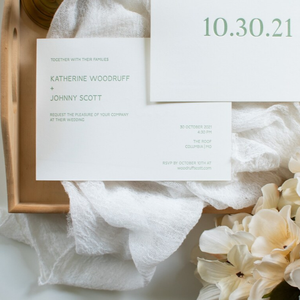 การ์ดเชิญงาน<span class=keywords><strong>แต่งงาน</strong></span>แบบพิมพ์นูนสีเขียวเซจบนกระดาษฝ้ายสีขาวแบบกำหนดเอง พร้อมข้อความส่วนตัว บันทึก<span class=keywords><strong>วัน</strong></span>ที่จัดงานแต่งงาน - Product Image 4