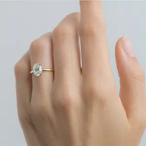 YuyingGems 3克拉D/VVS椭圆形Moissanite钻石18k黄金色订婚戒指