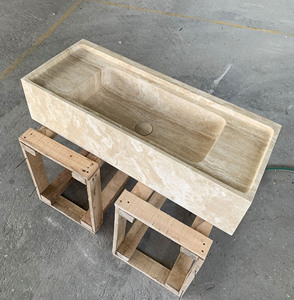 <span class=keywords><strong>Lavabo</strong></span> de salle de bain en travertin beige de Turquie de qualité supérieure, finition polie, à suspendre au mur, en marbre massif, pour meuble sous vasque - Product Image 1