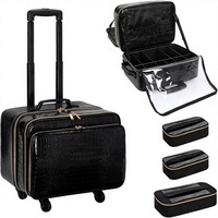 Valise de Maquillage à Roulettes Personnalisable avec Logo, en PU, à Poignée Télescopique, Grande Trousse de Voyage 3 Couches pour Coiffeur, Motif Alligator