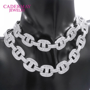 Cadermay Moissanite Necklace 15mm S925 Silver Pig Nose Cuban Chain Lock Design Everyday Wear Jewelry - Product Image 3