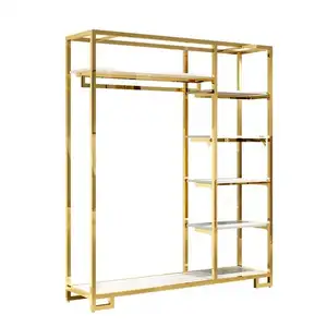 Retail Custom Gold Garment Stand Shelf Golden Clothes Display Stand Store Stainless Steel Boutique Clothing Display Rack