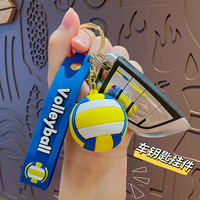 Porte-clés en caoutchouc en forme de ballon de dessin animé pour garçons et filles, arts martiaux, non toxique, durable, pendentif de sac à dos en alliage métallique (Volleyball Basketball)