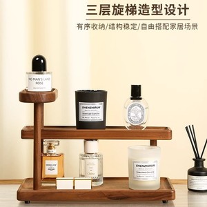 Wooden <b>Walnut</b> Wood Desktop <b>Shelf</b> Solid Wood Cup Holder Coffee Tea Set Organizer Perfume Stand - Product Image 3