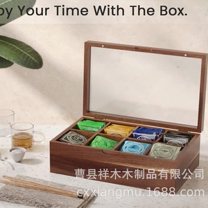 Wooden <b>Tea</b> Bag <b>Box</b> With Transparent Lid Rectangle Desktop Storage Solid Wood Multi Compartment Organizer For Coffee Or <b>Tea</b> - Product Image 3
