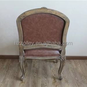 French Country Style Vintage Furniture Chaise Lounge Brown Leather <strong>Hand</strong> Carved Cafe <strong>Chairs</strong>,baroque Dining Armrest <strong>Chair</strong> - Product Image 3