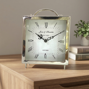 Sophisticated Art Deco Silent Mechanical Brass Quartz Analog Square <b>Table</b> <b>Clock</b> for Desk Display Bar Mitzvah Occasion - Product Image 2