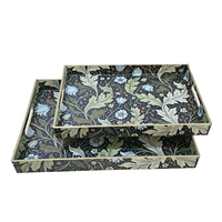 Plateau de service rectangulaire élégant fait main avec poignées découpées, motif floral vintage William Morris, bord doré, en plastique pour la cuisine