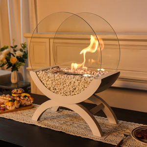 Grande cheminée autoportante à l'éthanol Cheminée en métal robuste blanche pour patio intérieur - Product Image 2