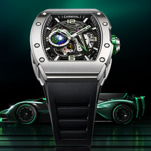 Montre mécanique de luxe CARNIVAL Tonneau avec bracelet en caoutchouc et cadran à aiguilles pour homme 42x49mm en acier inoxydable, style professionnel et tendance - Product Image 2