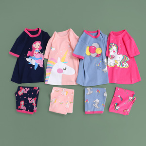 OA 60 jours OEM ODM 100% coton pyjamas à manches courtes pour filles 2 pièces pour enfants de 3 à <span class=keywords><strong>8</strong></span> <span class=keywords><strong>ans</strong></span>, vêtements de nuit d'été pour filles - Product Image 2