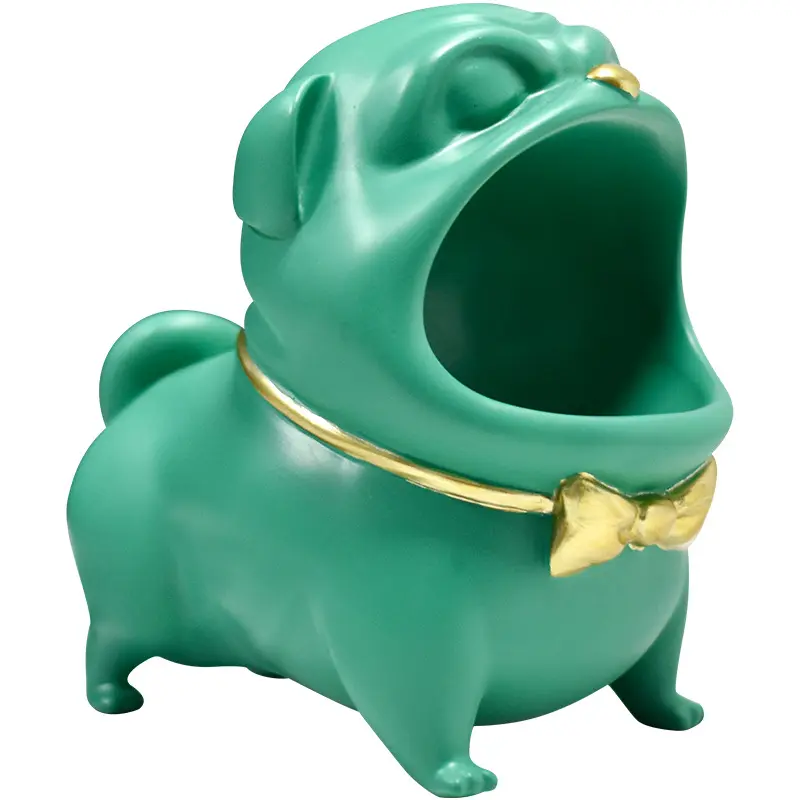 Mini Schattige Cartoon Franse Bulldog Standbeeld Sculptuur Sleutelbak Met Grote Mond Hond Hars Interieur