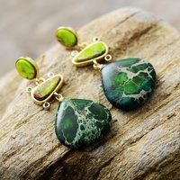 Empire Jasper Stones Designer Stud Chandelier Boucles d'oreilles Nouveaux bijoux en laiton hypoallergénique avec turquoise pour les fêtes