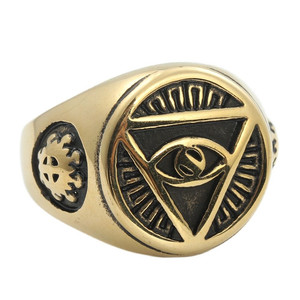 แหวนตาแห่งความตาย ไทเทเนียมสตีล รูปทรงพีระมิด สไตล์เรโทรเรขาคณิต เครื่องประดับผู้ชายสไตล์พังก์ สีเงิน สีทอง 24054 - Product Image 5